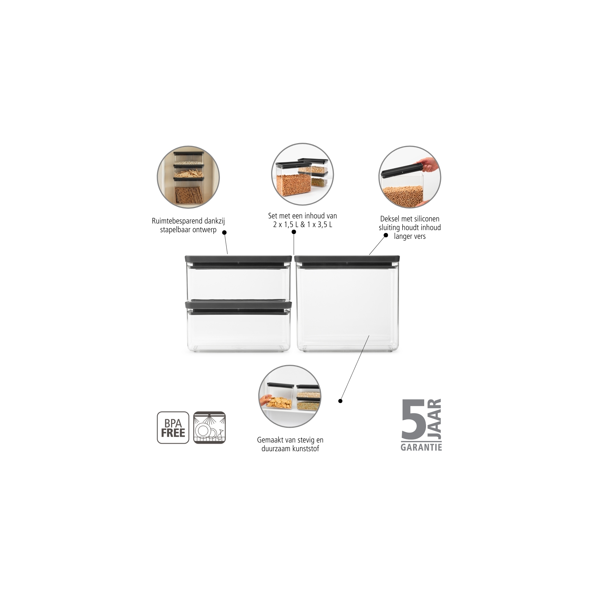 BRABANTIA uzglabāšanas kārbu komplekts Tasty+., Dark Grey - Image 6