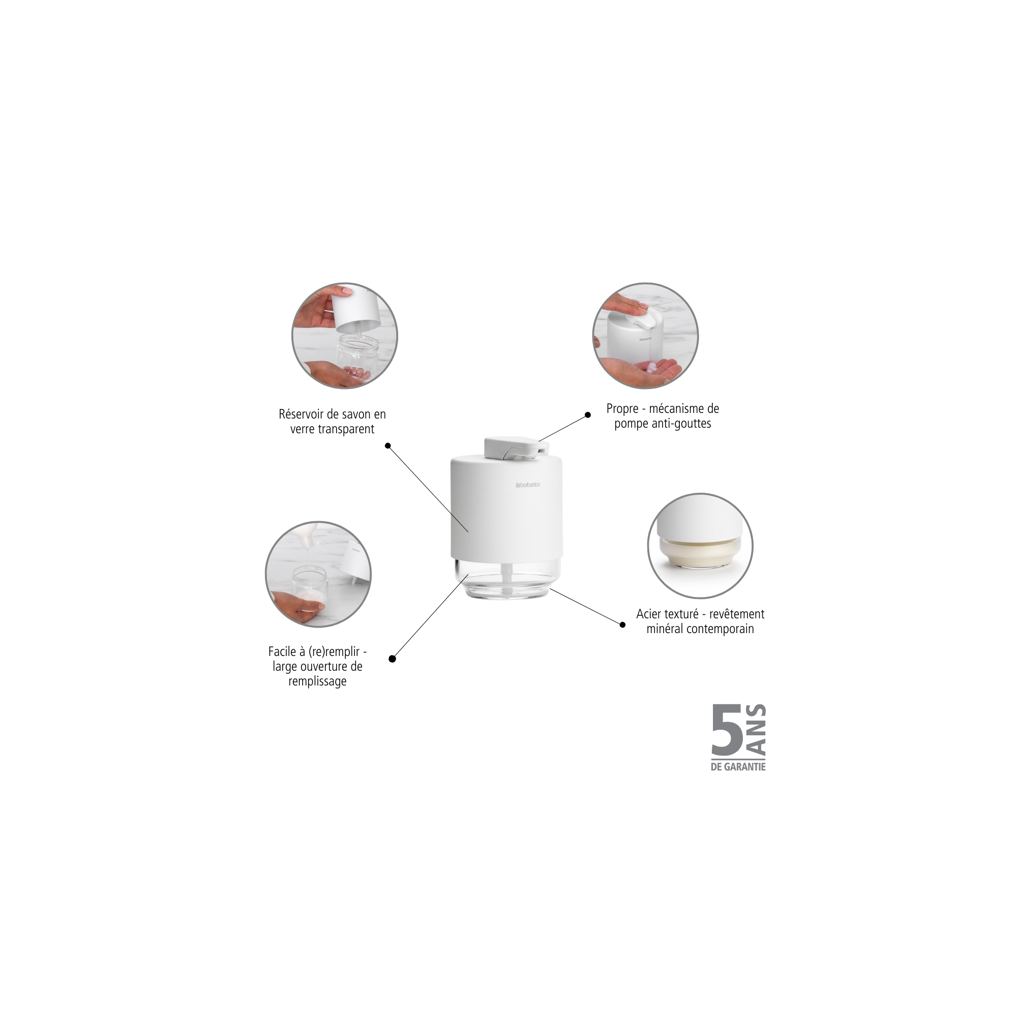 BRABANTIA MindSet ziepju dozators, 200ml, Mineral Fresh White - Image 16