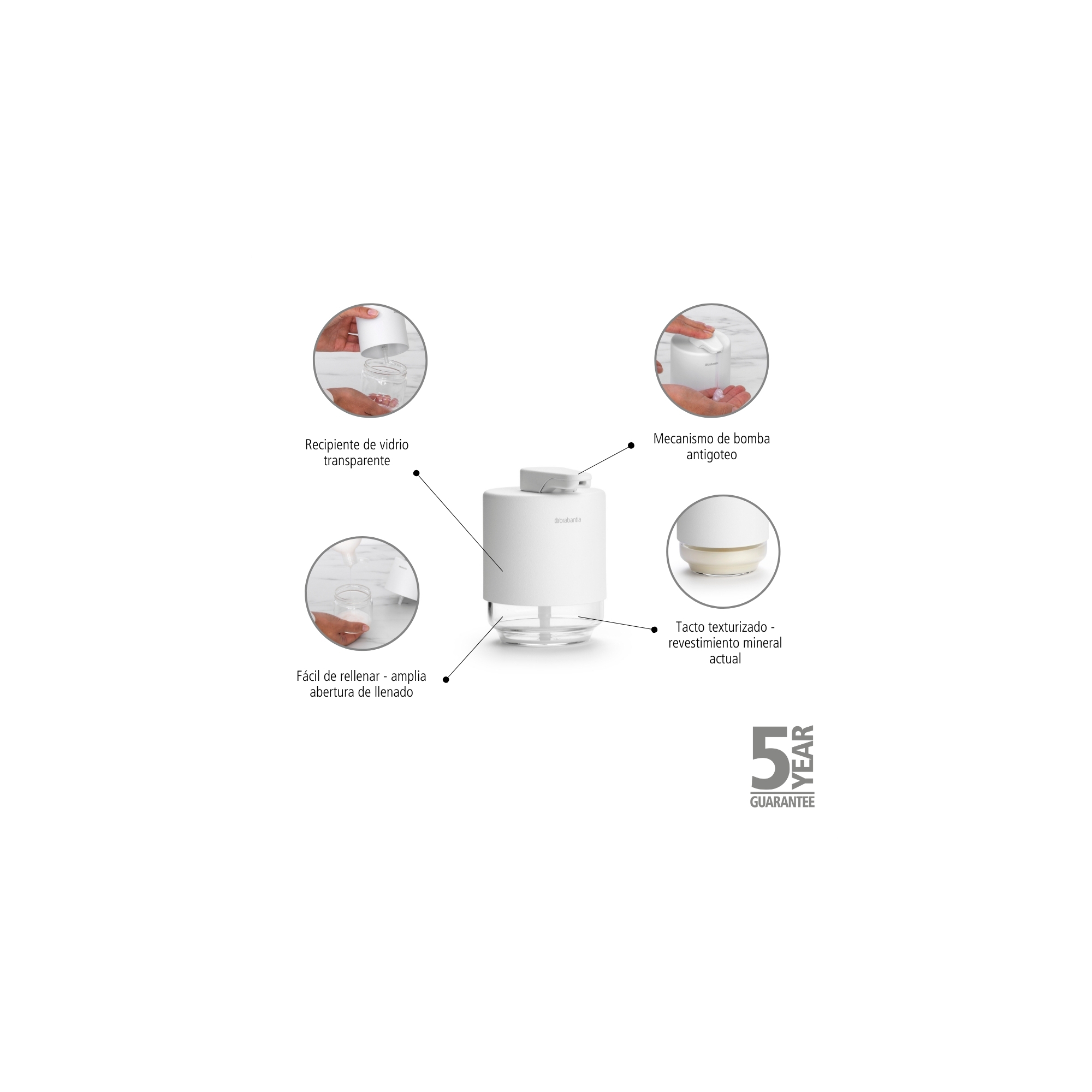 BRABANTIA MindSet ziepju dozators, 200ml, Mineral Fresh White - Image 17